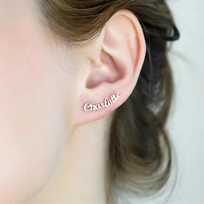 Gold Stainless Steel Custom Name Earrings